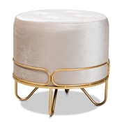Baxton Studio Lucienne Glam and Luxe Beige Velvet Fabric Upholstered Gold Finished Metal Ottoman